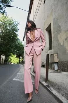 Расклешенные брюки с высокой талией ZARA, розовый