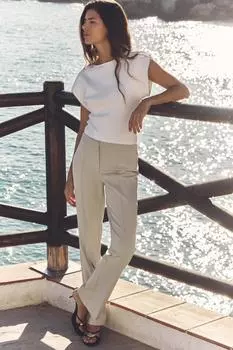 Расклешенные брюки со швом ZARA, песочный