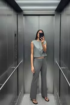 Расклешенные брюки со швом ZARA, серый