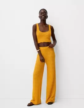 Расклешенные брюки в деревенском стиле с ажурной отделкой Bershka, оранжевый