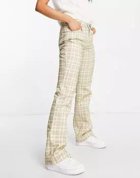 Расклешенные брюки в клетку шалфея ASOS DESIGN