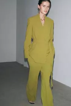 Расклешенные брюки ZARA, оливково-зеленый