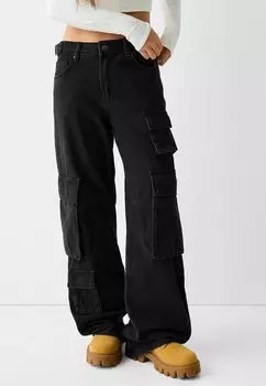 Расклешенные джинсы Bershka, черный