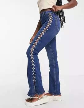 Расклешенные джинсы цвета индиго со шнуровкой Jamie Topshop Y2K