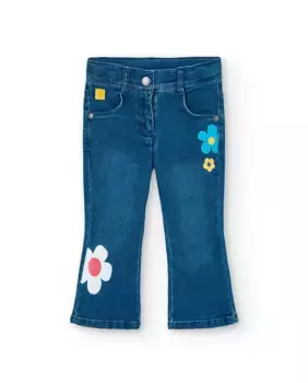 Расклешенные джинсы для девочки с цветочным узором Boboli, синий