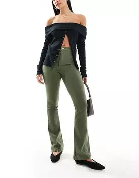 Расклешенные джинсы DTT Bianca с высокой талией цвета хаки Don't Think Twice