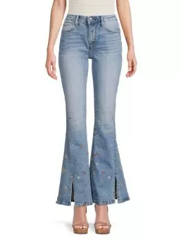 Расклешенные джинсы Farrah с вышивкой и разрезами Driftwood, цвет Medium Wash