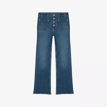Расклешенные джинсы из эластичного денима с высокой посадкой на пуговицах Maje, цвет bleus