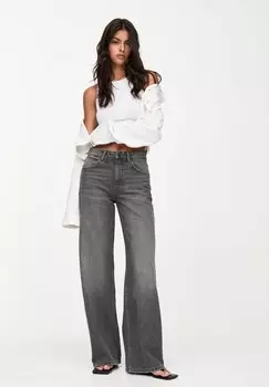 Расклешенные джинсы MID-RISE WIDE PULL&BEAR, серый