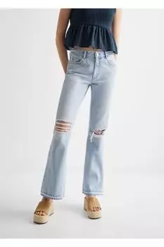 Расклешенные джинсы с декоративными разрезами Mango, металлик