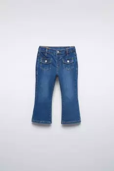 Расклешенные джинсы с карманами ZARA, средне-синий