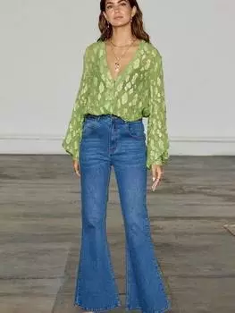 Расклешенные джинсы с карманом-гребешком Never Fully Dressed, цвет Denim