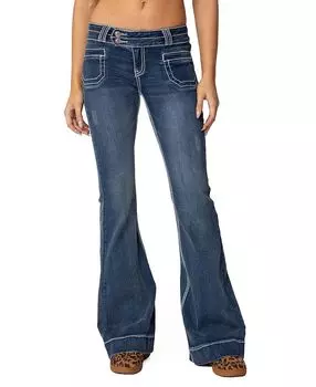 Расклешенные джинсы с низкой талией и контрастной строчкой в синем цвете Edikted, синий