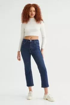 Расклешенные джинсы с высокой щиколоткой H&amp;M, темно-синий деним