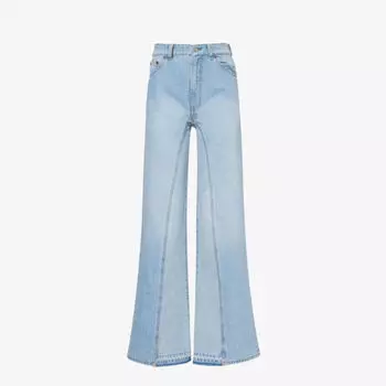 Расклешенные джинсы с высокой талией и эффектом потертости Victoria Beckham, синий