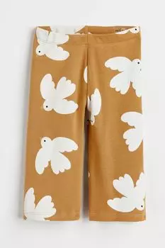 Расклешенные леггинсы H&amp;M, горчично-желтая/птицы