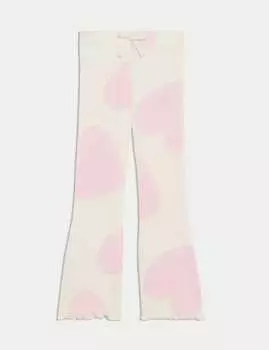 Расклешенные леггинсы из хлопка с принтом в виде сердца Marks & Spencer, экрю