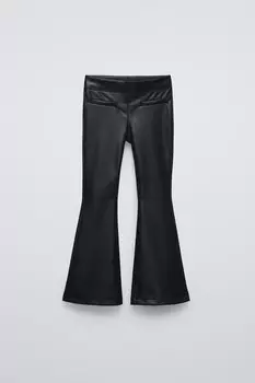 Расклешенные леггинсы с эффектом кожи ZARA, черный