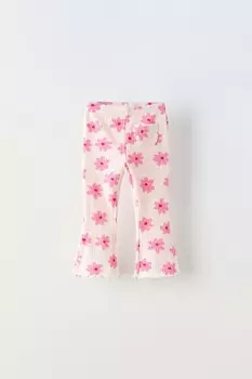 Расклешенные леггинсы с цветочным узором ZARA, цвет chalk pink