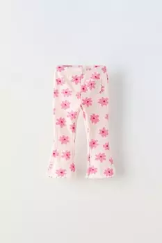 Расклешенные леггинсы с цветочным узором ZARA, цвет chalk pink