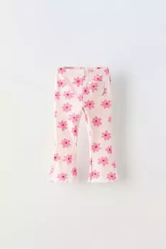 Расклешенные леггинсы с цветочным узором ZARA, цвет chalk pink