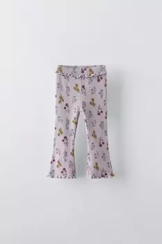 Расклешенные леггинсы с цветочным узором ZARA, темно-лиловый