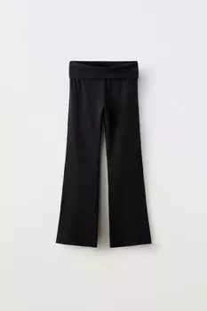 Расклешенные леггинсы с отвернутым поясом ZARA, черный