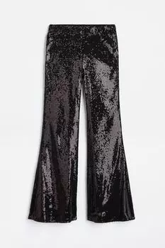Расклешенные леггинсы с пайетками H&amp;M, черный/блестки