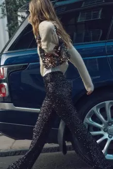 Расклешенные леггинсы с пайетками ZARA, черный