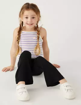 Расклешенные леггинсы в рубчик из хлопка (2–8 лет) Marks & Spencer, черный