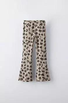 Расклешенные леггинсы в рубчик ZARA, цвет leopard