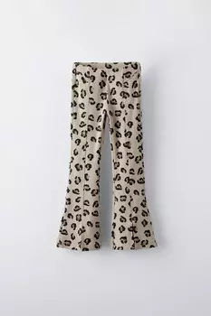 Расклешенные леггинсы в рубчик ZARA, цвет leopard