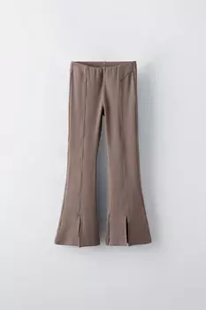 Расклешенные леггинсы в рубчик ZARA, светло-коричневый