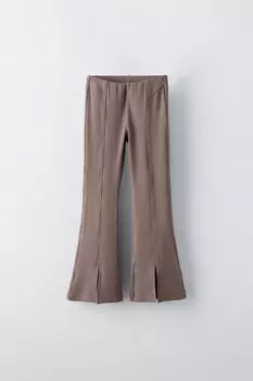Расклешенные леггинсы в рубчик ZARA, светло-коричневый