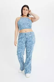 Расклешенные низкие джинсы H&M+ 90-х, синий деним/цветы