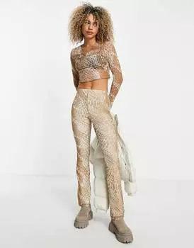 Расклешенные сетчатые брюки Topshop co-ord с рваным точечным принтом