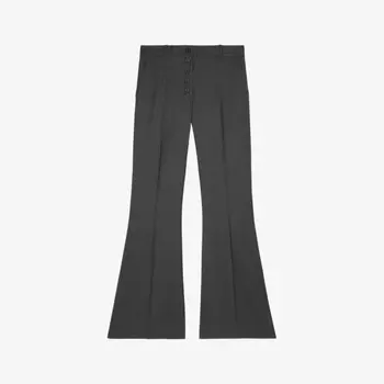 Расклешенные шерстяные брюки с высокой посадкой и отпрессованной складкой The Kooples, серый