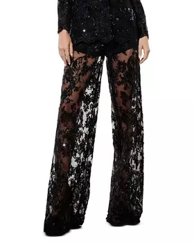 Расклешенные широкие брюки Alice and Olivia Athena с кружевом и украшением, черный