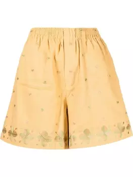 Расклешенные шорты с вышитым узором BODE, коричневый