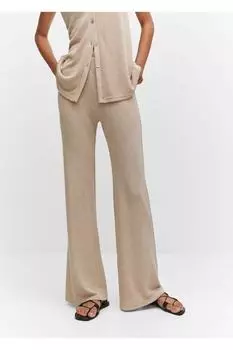 Расклешенные трикотажные брюки Mango, бежевый