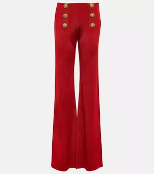 Расклешенные трикотажные брюки с высокой посадкой BALMAIN, красный