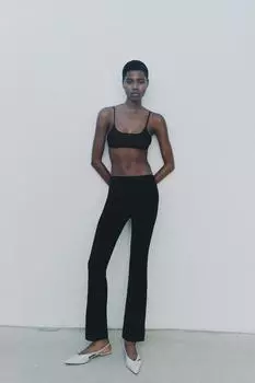 Расклешенные трикотажные брюки ZARA, черный