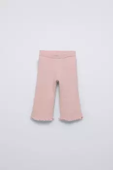 Расклешенные трикотажные брюки ZARA, светло-розовый