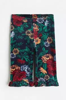 Расклешенные велюровые леггинсы H&amp;M, темно-синий/цветы
