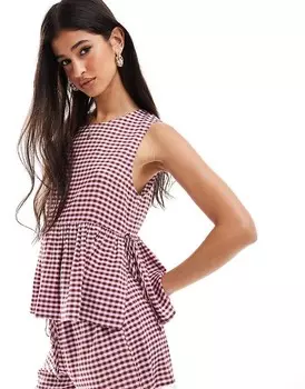 Расклешенный топ ASOS DESIGN с двухцветным принтом в мелкую клетку и завязками по бокам