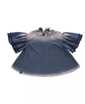 Расклешенный топ из шамбре с потертостями для новорожденных и маленьких девочек OMAMImini, синий