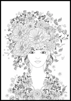Раскраска в виде плаката для детей и других, с красивой графикой, женщина с цветочной прической, формат 70х100 см. Inna marka