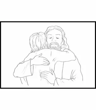 Раскраска в виде плаката для детей и других, с красивой графикой, Иисус обнимает мальчика, формат 70х100 см. Inna marka