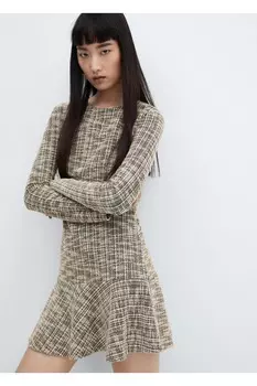 Расплавленное твидовое платье Mango, бежевый