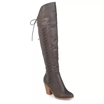 Распылить спрей на сапоги с блочным каблуком выше колена Journee, серый